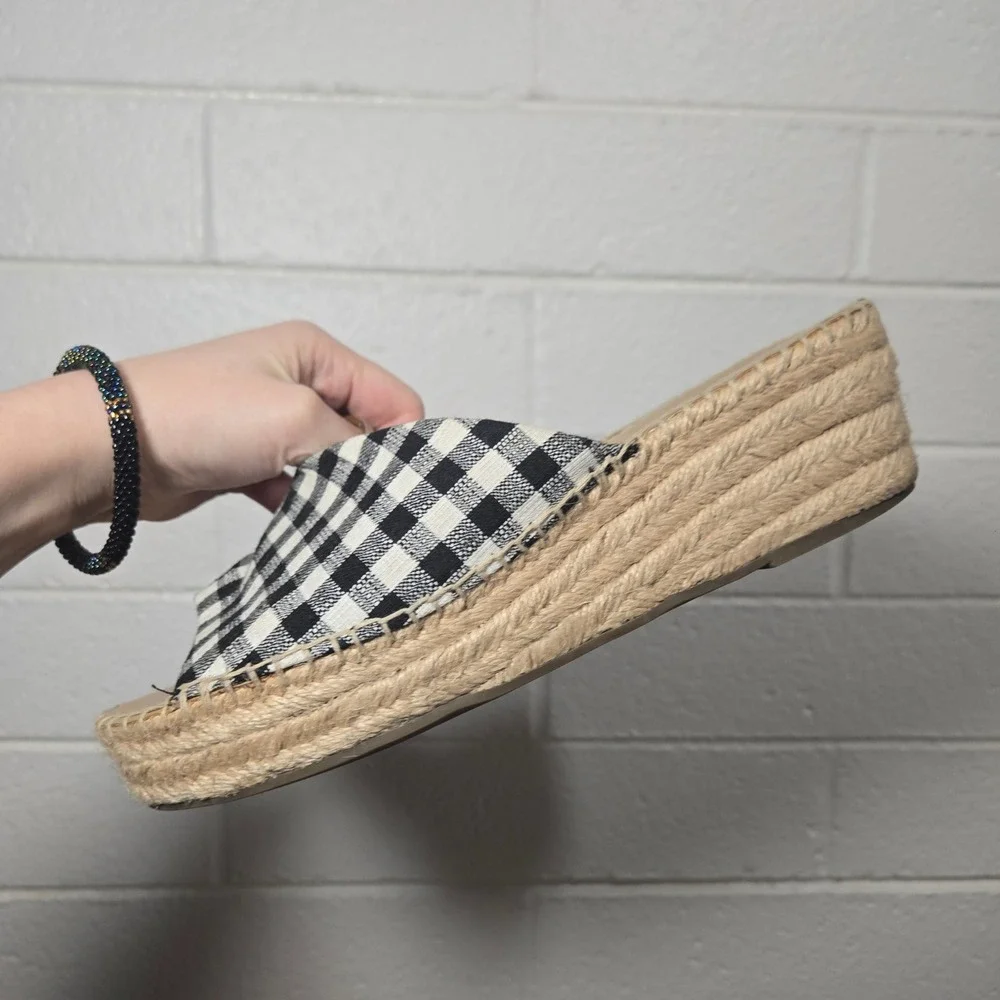 Franco Sarto Gingham Espadrille Platform Slide Sandals Womens 8.5 Cottage Spring